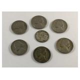 US Coins - 1929 Mercury Dime and six Jefferson