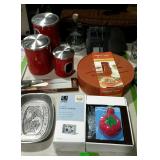 Household wares, tortilla warmer, 3pc red metal