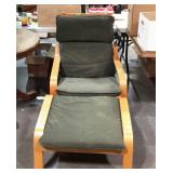 Modern style chair and ottoman, light wood with