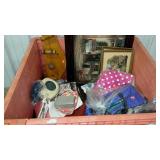 Bags, large artwork, textiles, lighted magnifier,