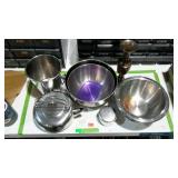 Metal Wares. Large bowls, tea kettle, ice bucket,