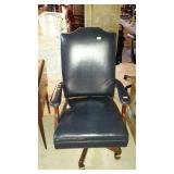 Executive desk chair, blue vinyl with brass