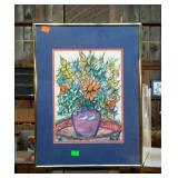 Wall Art, framed water color of flowers in vase