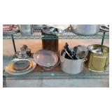 Bottom shelf metal - stock pot, serving trays,
