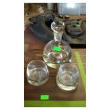 Glass decanter and two glasses