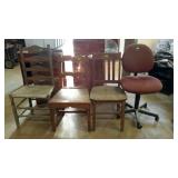 Four Chairs, 3 odd wooden farm chairs, and office