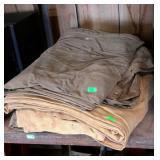 Three canvas tarps, 2 greenish color ones are a
