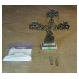 Candelabra holder, with marble base and carving,