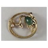 Jade and faux pearl floral pin