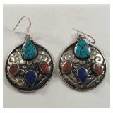 Turquoise coral lapis lazuli earrings Nepali