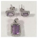 25 sterling amethyst genuine diamond pendant and