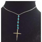 925 Sterling turquoise cross necklace 2.00CTTW