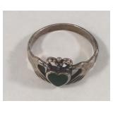 925 Sterling malachite stone claddagh ring size 7