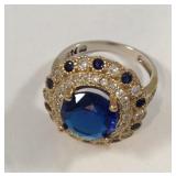 925 Sterling sapphire and topaz ring size 8.5 -