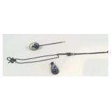 Sterling pendant and stick pin, also sterling