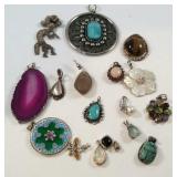 Bag with 16 sterling pendants