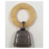Sterling baby rattle, Birth Record March 1950