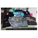 Various college football team sweatshirts, sizes
