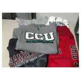 College sweatshirts, eight, adult sizes, mainly