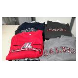 Eight college sweatshirts, adult sizes, mainly