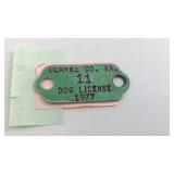 Clarke Co Va dog license 1977