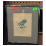 Print by M.G.Loates, beaver scene, framed & double
