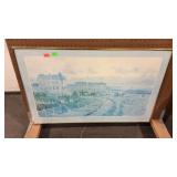 Print, village street scene, framed 36 x 24