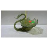 End of day blown art glass swan bowl - 12" long