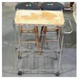 Stainless wire rack type kitchen cart on wheels
