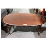 Oval coffee table, Queen Anne footed with mahogany