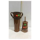 Two piece lot, pottery vase and small decor