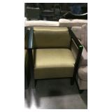 Accent chair with gold upholstery and dark finish