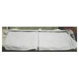 Drapes with box pleated valances, blue and white