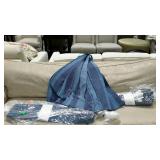 Blue on blue striped drapery panels, 3, with