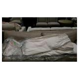 Off white woven drapery panels, two different