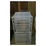Metal shelf with five pull out drawers, 21 by 21