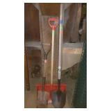 3 shovels - one snow, one T-handle square, and