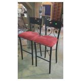 Bar stools, pair of metal framed with red