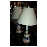 Porcelain table lamps, pair of with shades, 26" -