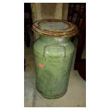5 Gallon milk can with lid, green painted can