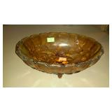 Fruit bowl - tri-footed amber glass with fruit