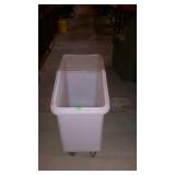 Poly bin on wheels with slanted top opening and