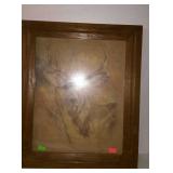 Print, deer scene, framed - 21 x 25