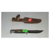 Knife with leather sheath, Sharp brand with 4"