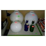 Three light globes, and two bottles with flippy