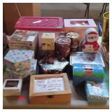 Home decor storage boxes, tins, and small tote