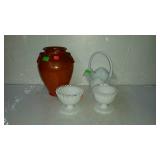 Glassware group with candy dishes and red vase