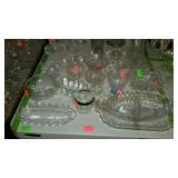 Mixed clear glass with decanter, cups, divide