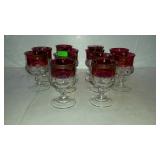 Set of 12 kings crown glasses, cranberry to clear