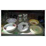 Kitchenware group with drinking glasses, plates,